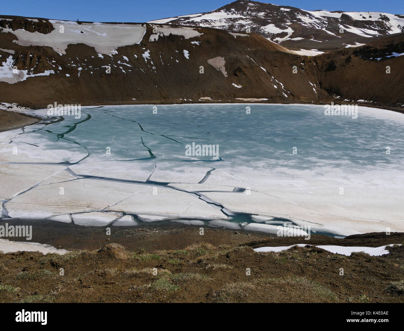 Iceland, Ice-Covered Crater Lake Of The Crater Viti, North-East Of Iceland Stock Photo