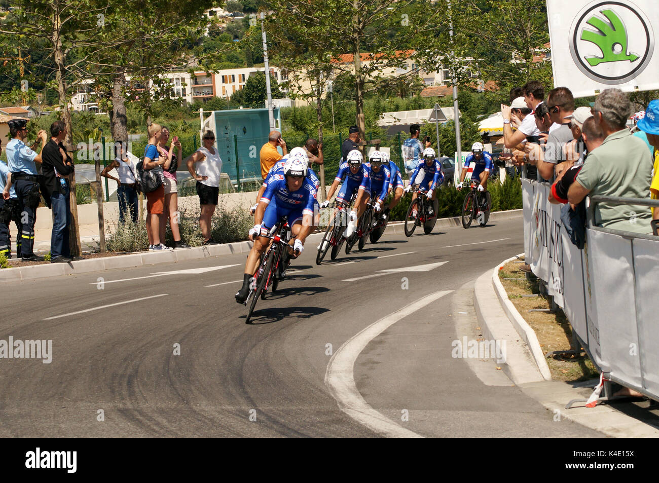 NICE - JULY 2ND : The TOUR 2013  (Tour de France) . FDJ.fr Team during Nice/Nice Stage 4 (25 km). Stock Photo