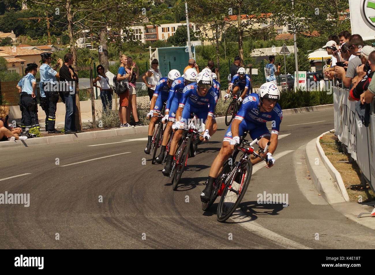NICE - JULY 2ND : The TOUR 2013  (Tour de France) . FDJ.fr Team during Nice/Nice Stage 4 (25 km). Stock Photo