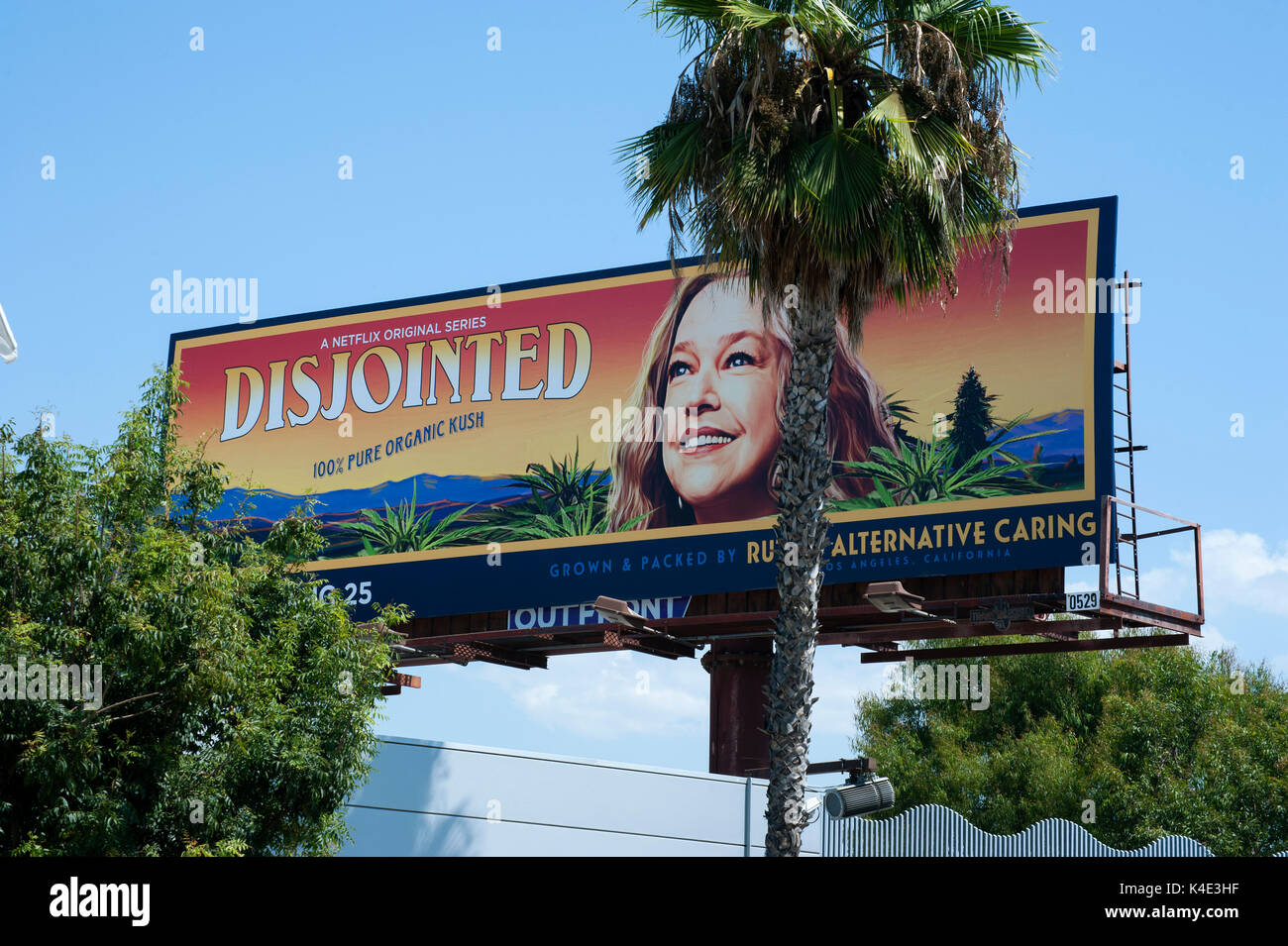 Billboard promoting Netflix television series Disjointed on Cahuenga Blvd. in Studio City, CA Stock Photo