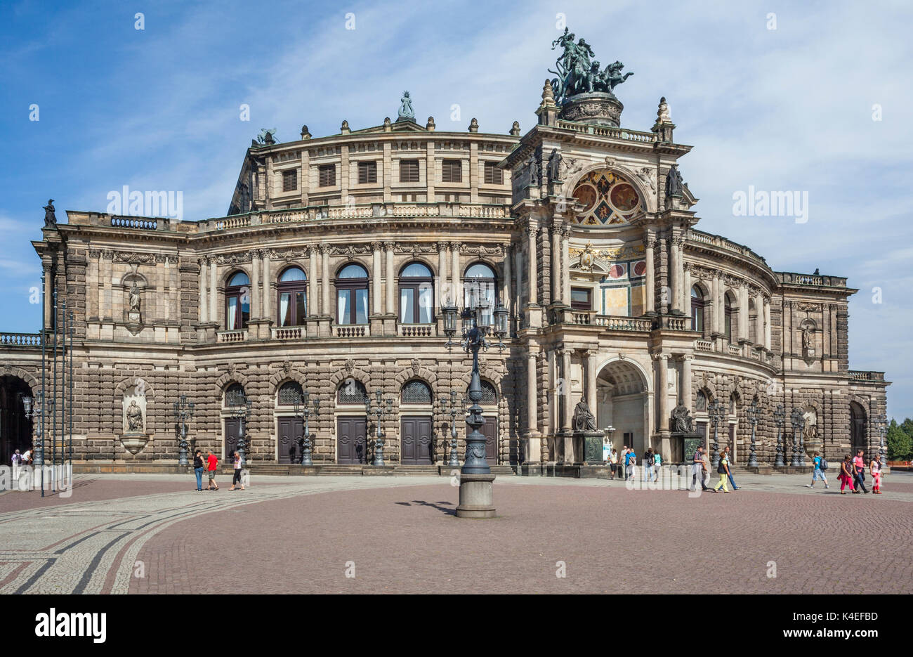 Germany, Saxony, Dresden, view the Dresden Opera House, better known as Semperoper, designed by the prominent Neo-Renaissance architect Gottfried Semp Stock Photo
