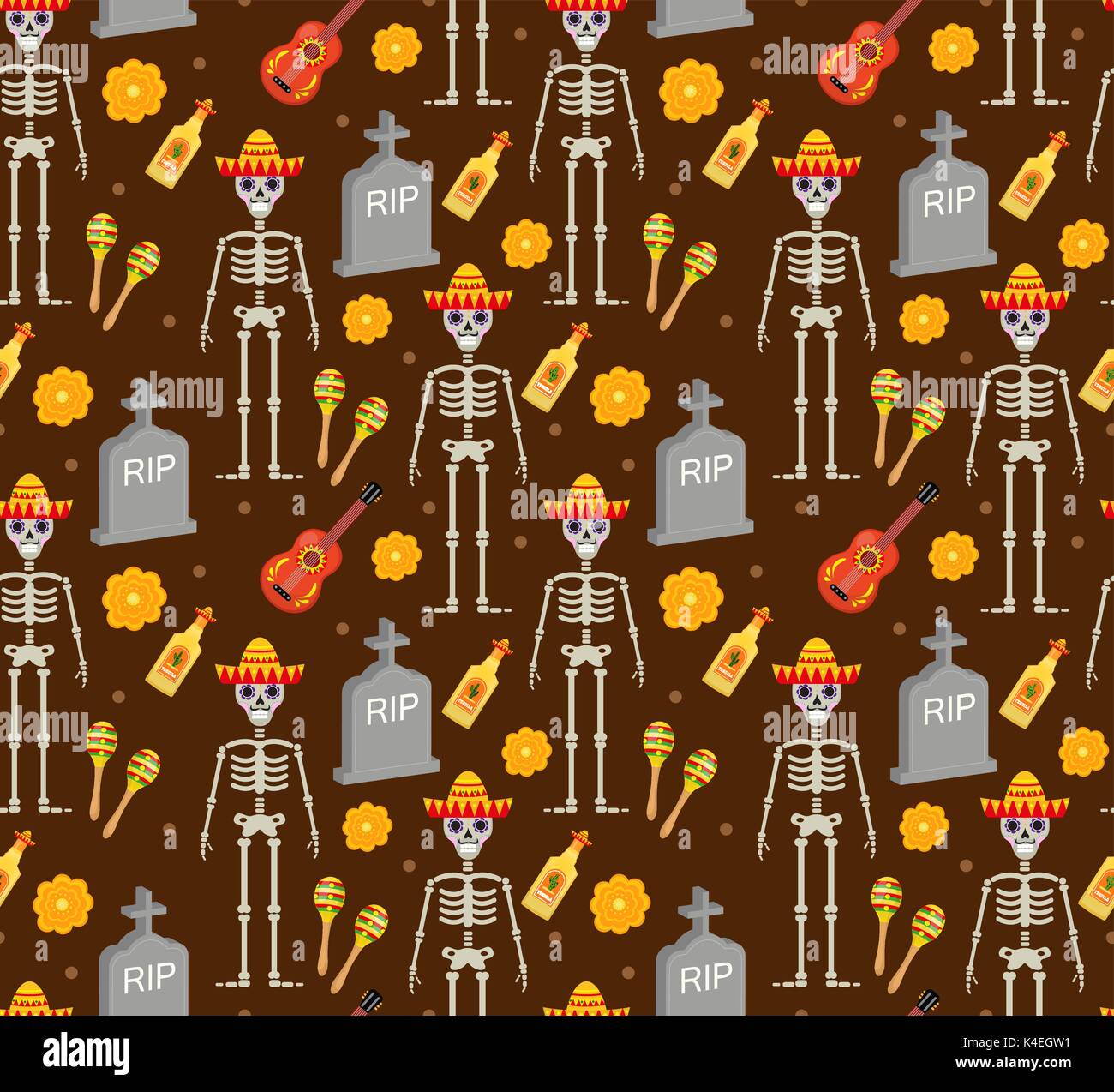 Day of the dead holiday in Mexico seamless pattern with sugar skulls ...
