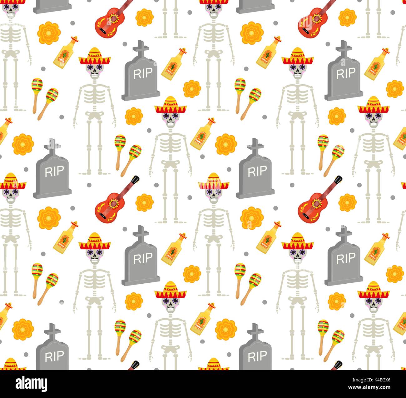 Day of the dead holiday in Mexico seamless pattern with sugar skulls