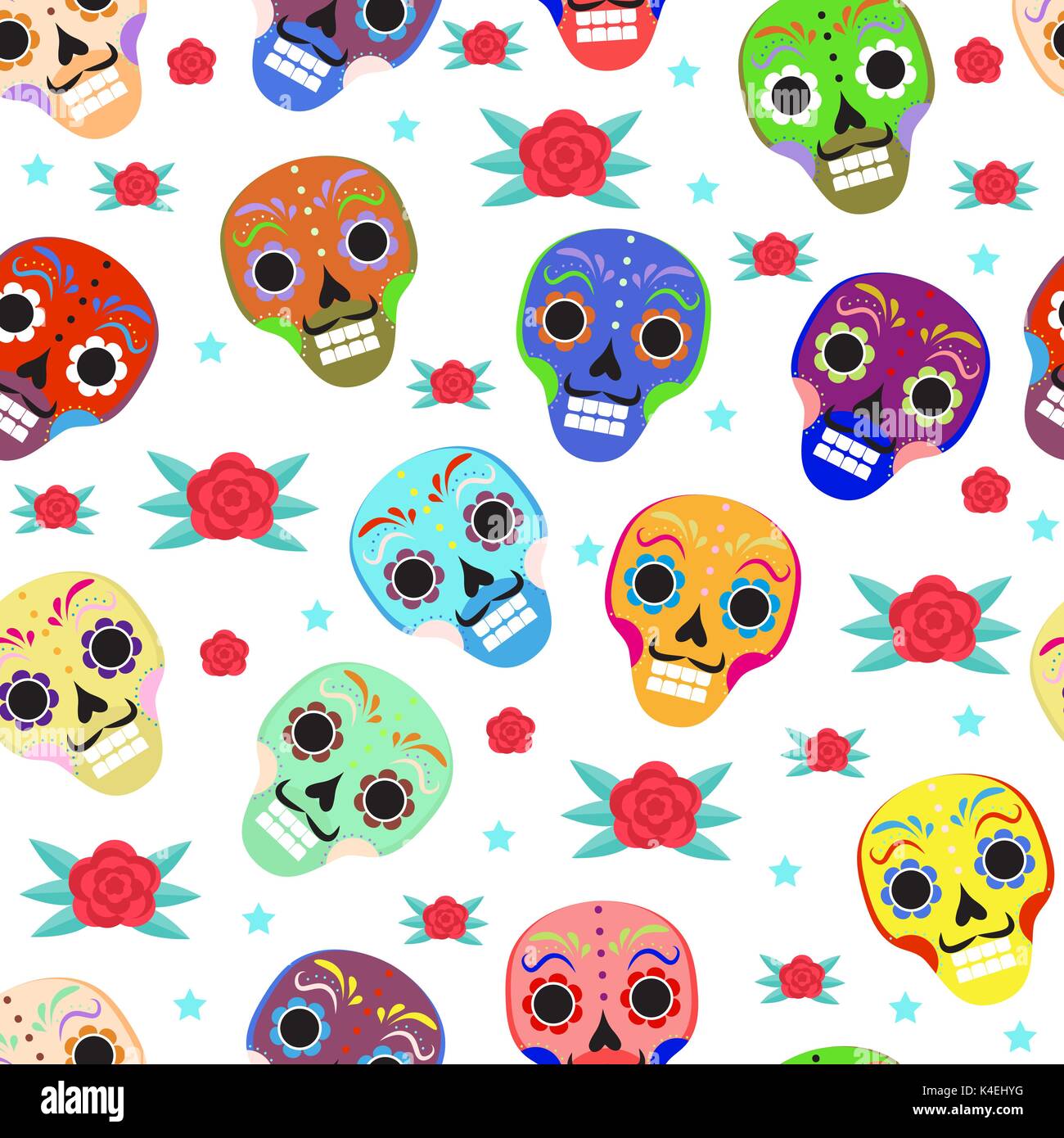 Day of the dead holiday in Mexico seamless pattern with sugar skulls ...