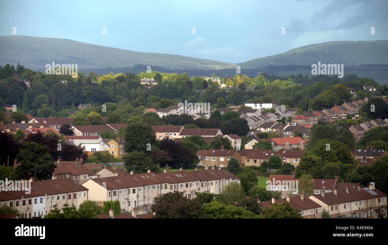house prices roofs panorama  of semi detached suburban area middle class uk Glasgow Stock Photo
