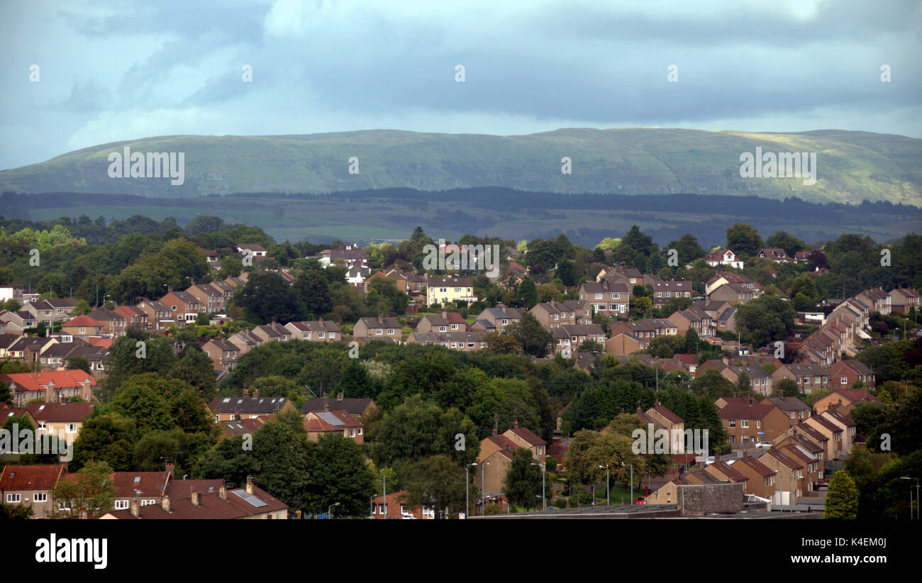 house prices roofs panorama  of semi detached suburban area middle class uk Glasgow Stock Photo