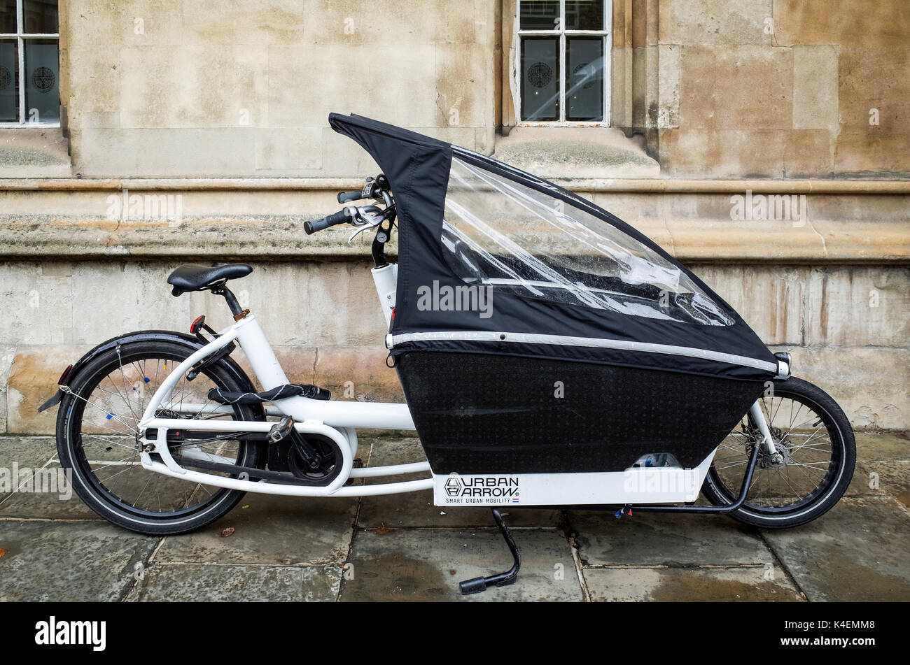 Cargo Bike - a Streamlined Urban Arrow Electric assist Cargo Bike parked in central Cambridge UK Stock Photo