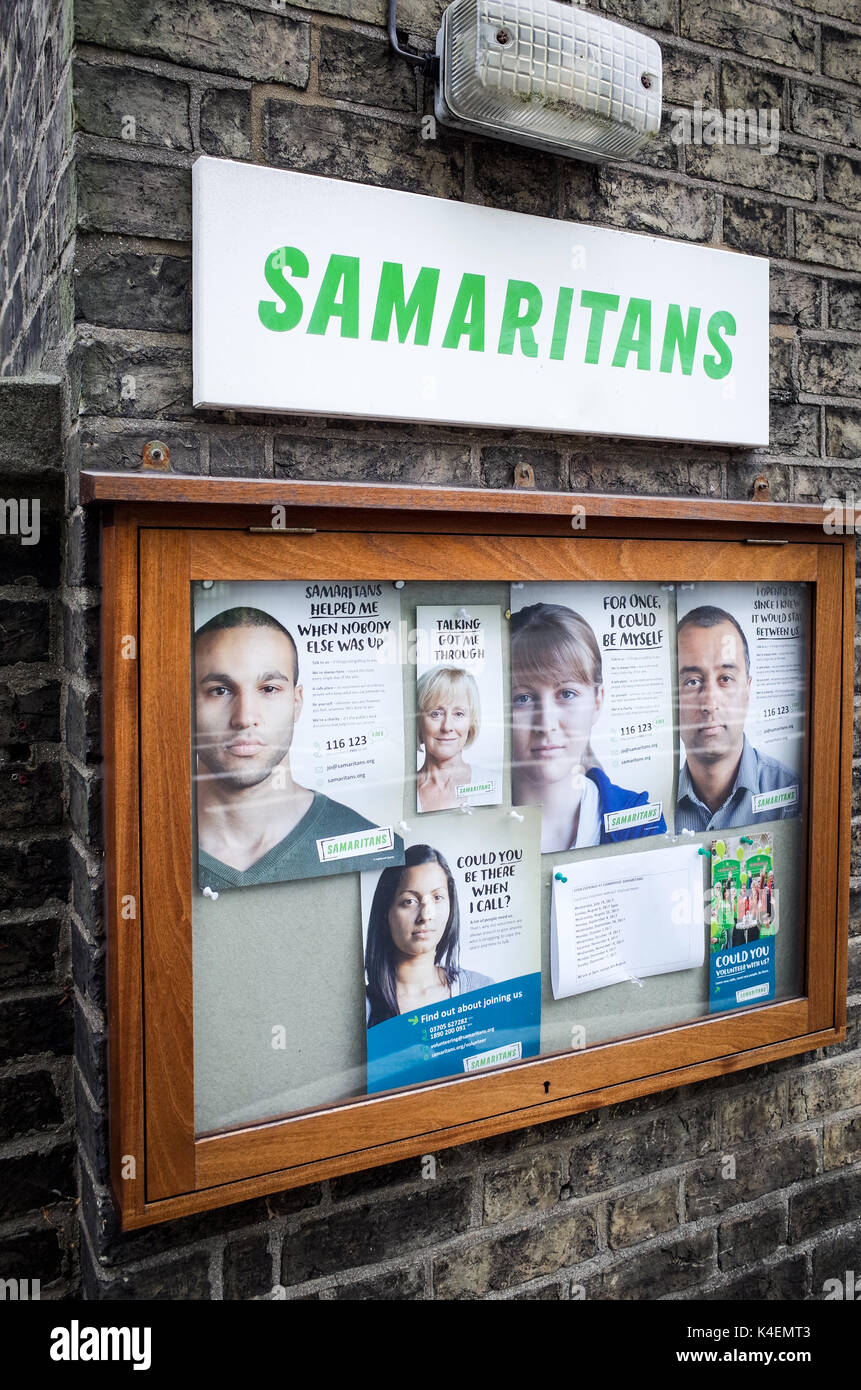 Samaritans - sign outside Samaritans building in Emmanuel Rd Cambridge UK Stock Photo