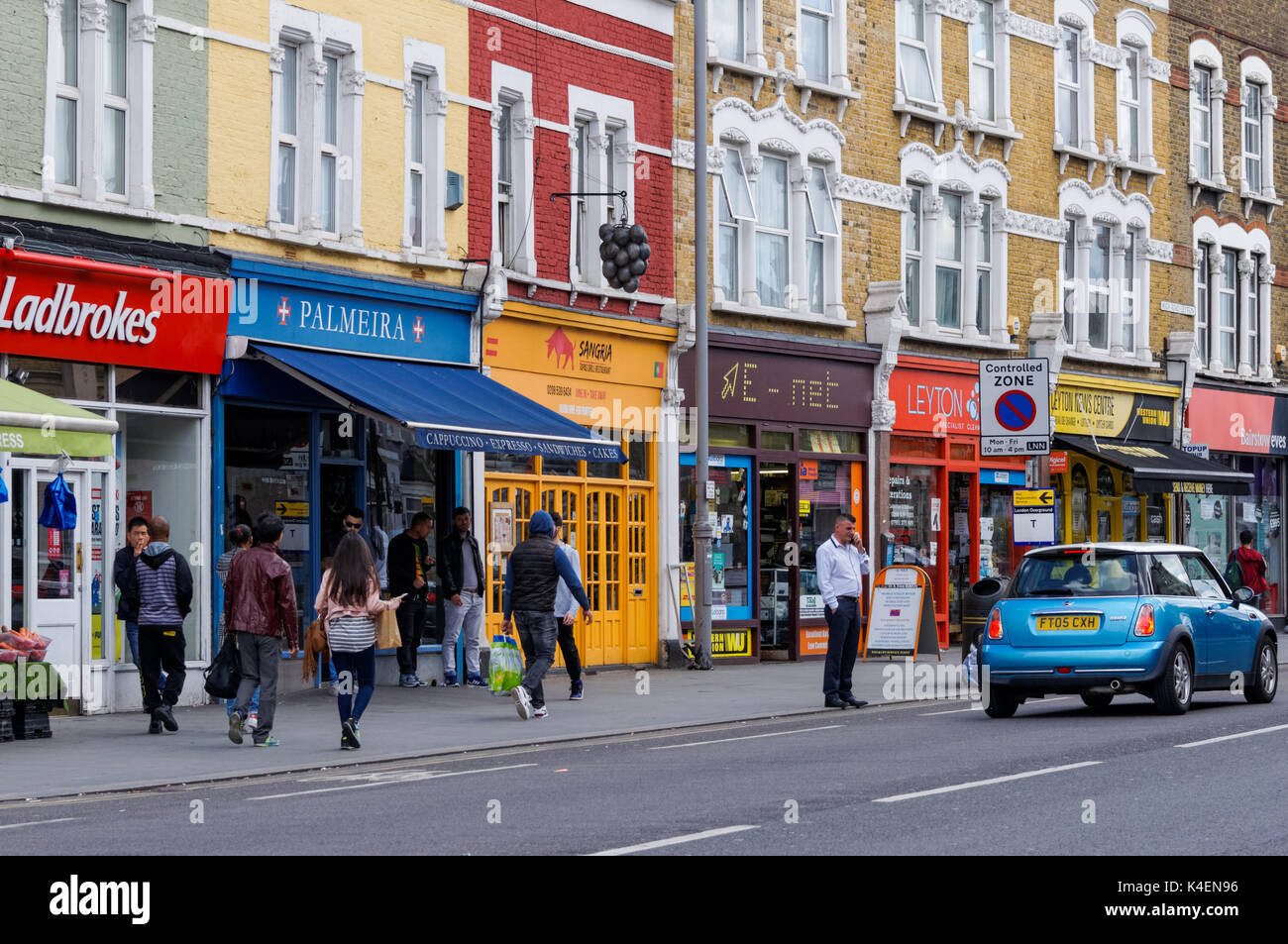 Shops on High Road Leyton, London, England, United Kingdom, UK Stock