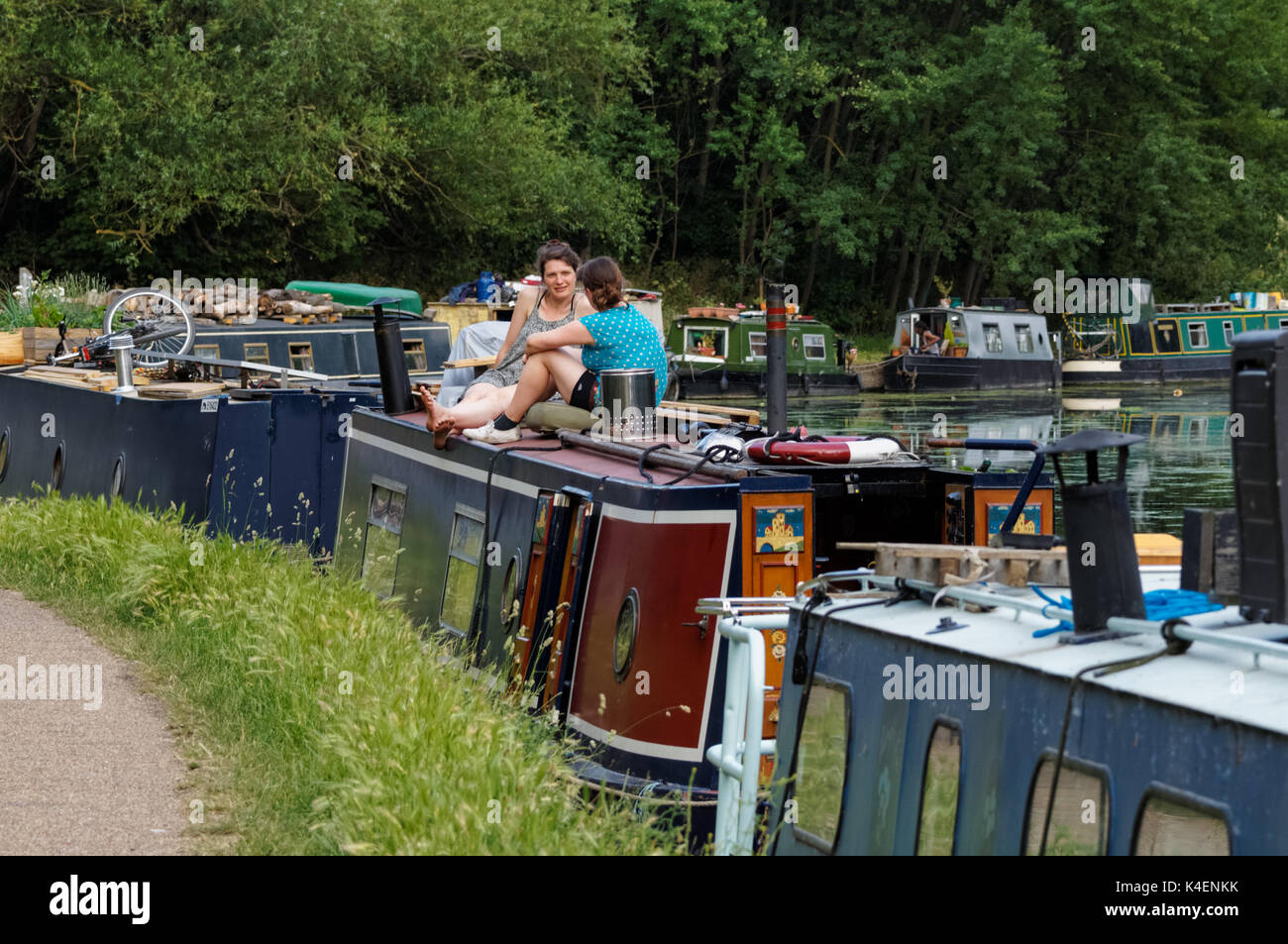 Houseboats on the River Lea in Hackney, London, England, United Kingdom, UK Stock Photo