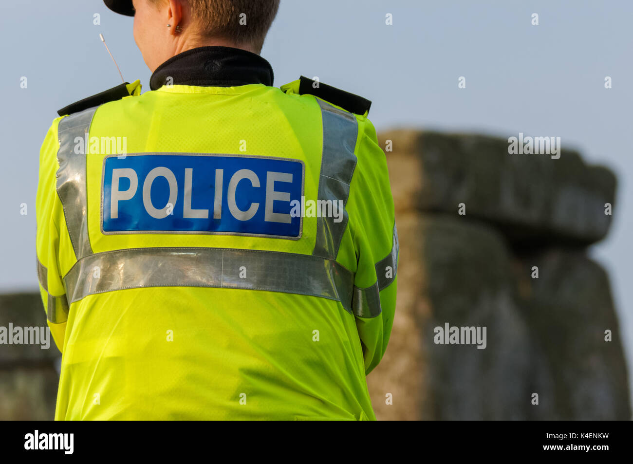 Police patrol at Stonehenge prehistoric  monument in Wiltshire, England United Kingdom UK Stock Photo