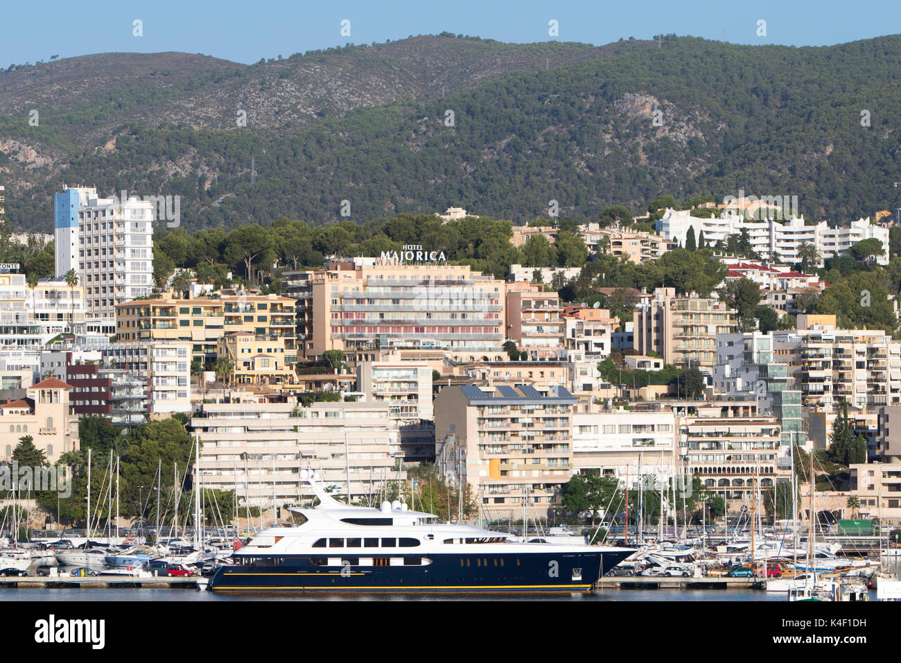 Hotel Majorca at The Bay of Palma de Mallorca in the Balearic Islands in Spain on the south coast of Majorca in summer Stock Photo