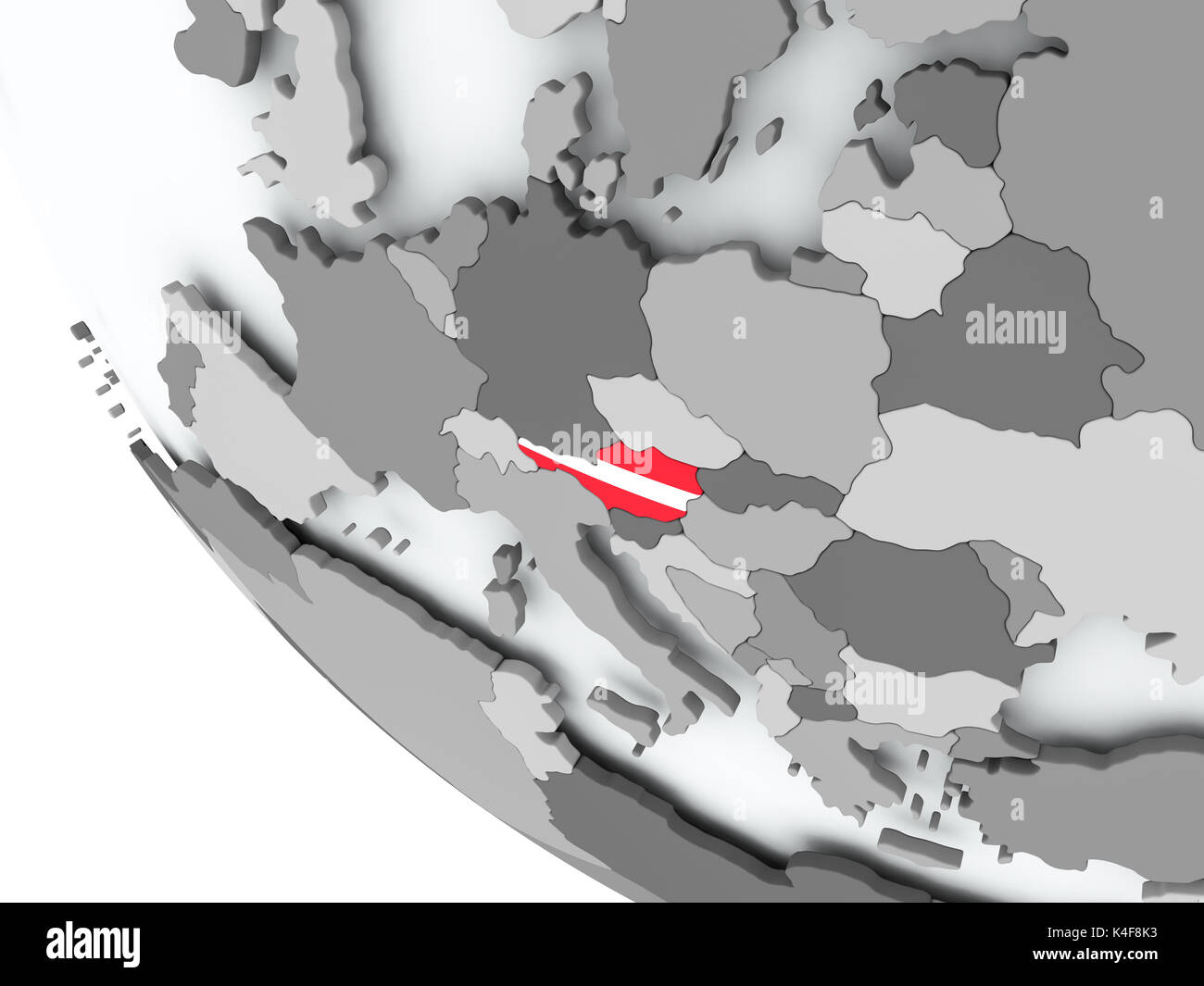 Austria on political globe with embedded flags. 3D illustration Stock ...
