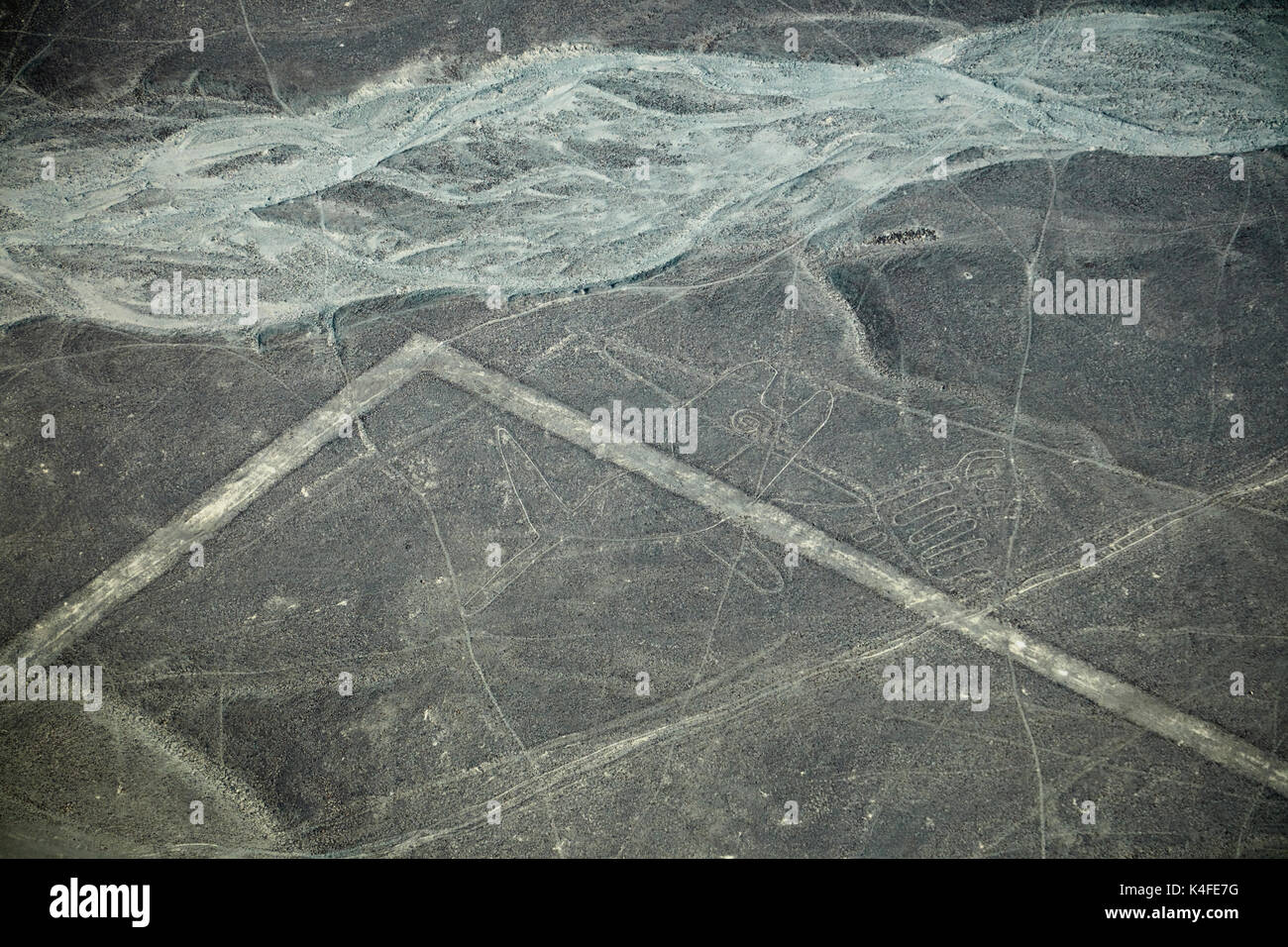 Dry riverbed, and Nazca Lines, including The Whale (ancient geoglyphs ...