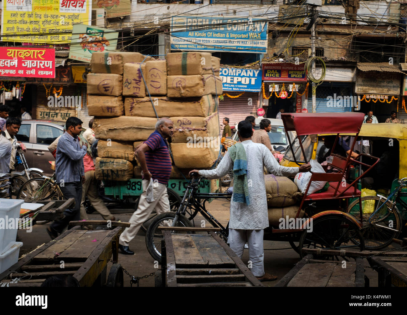 NEW DELHI, INDIA - CIRCA OCTOBER 2016: Street around the spice market and the Chandni Chowk area in Old Delhi. Stock Photo