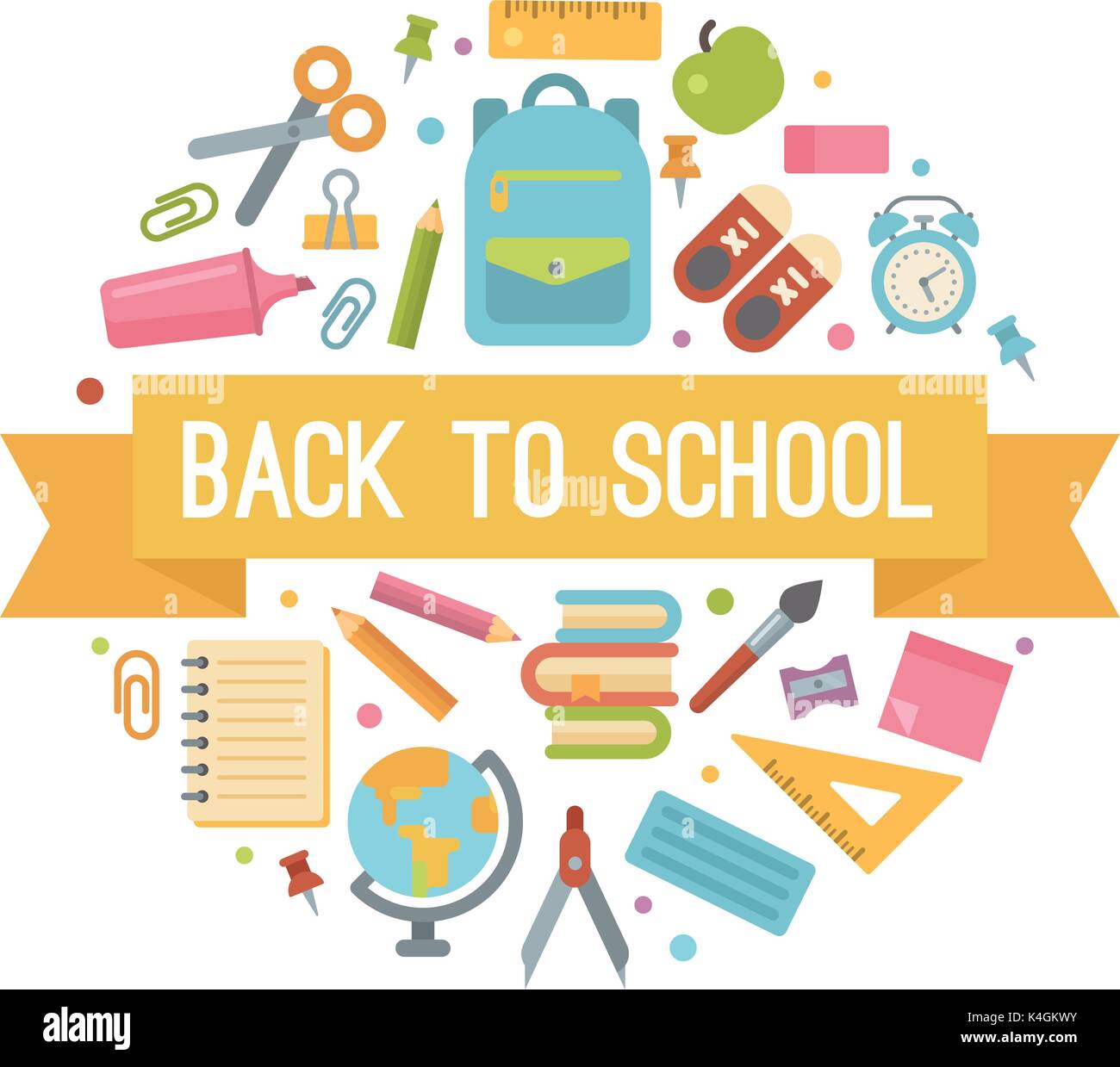 Back to school flat icons in a circle Stock Vector