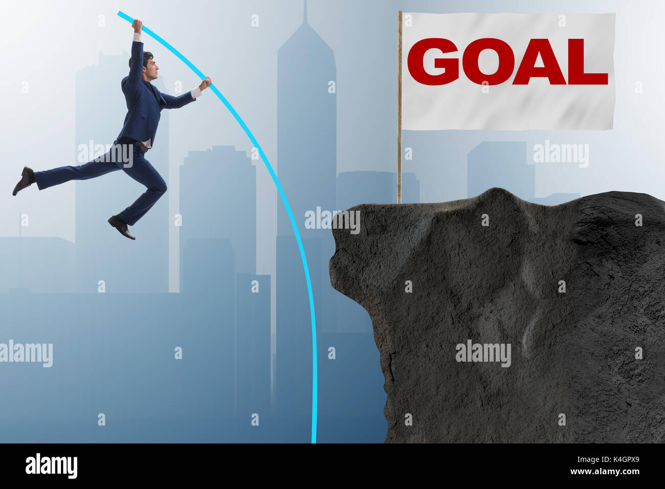 Businessman pole vaulting towards his success goal Stock Photo - Alamy