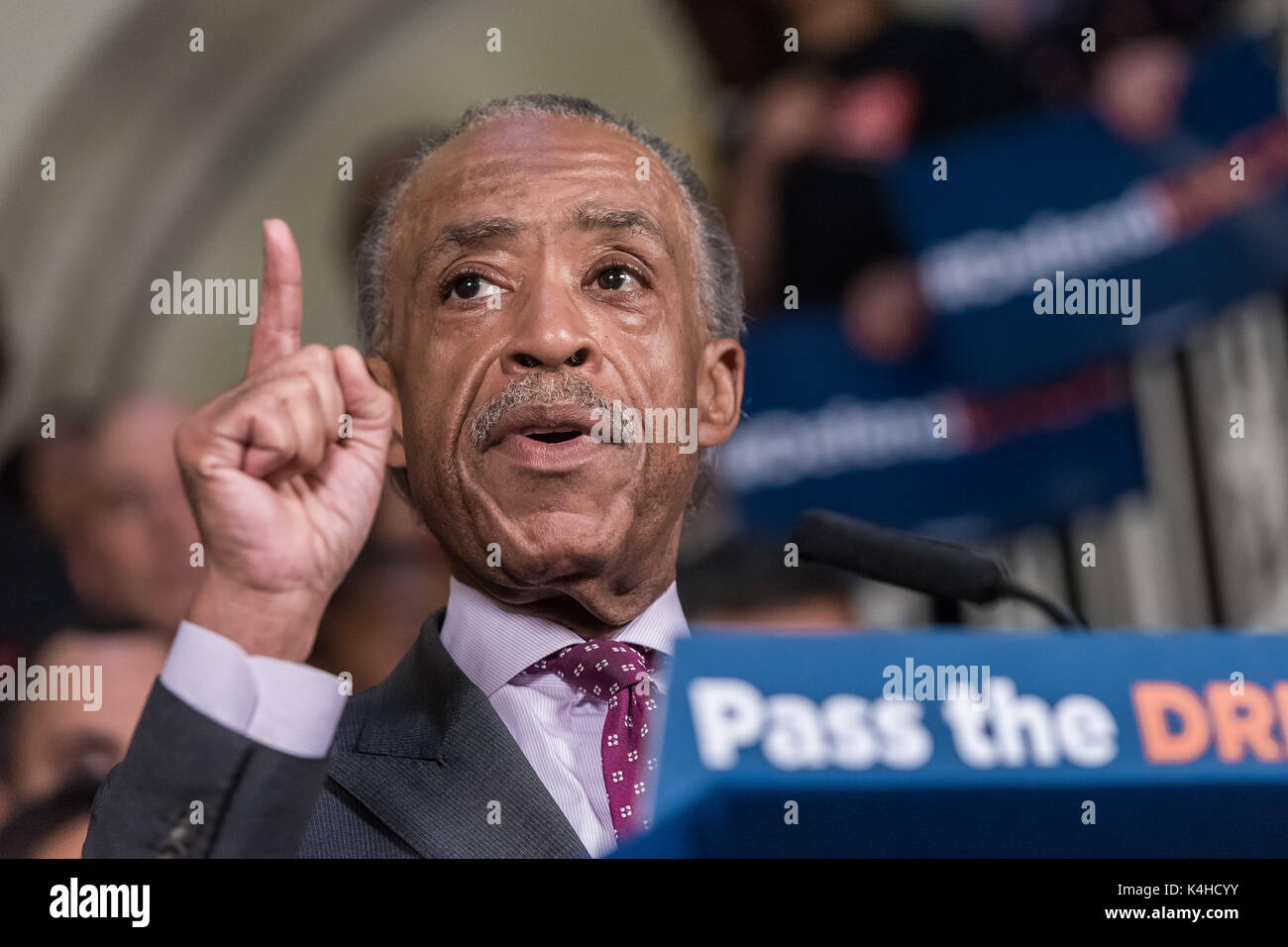 New York, United States. 05th Sep, 2017. Reverend Al Sharpton is seen in City Hall. Following President Donald J. Trump's decision to revoke the Obama-era 'Deferred Action for Childhood Arrivals' (DACA) policy, NYC Mayor, First Lady Chirlaine McCray, key elected City officials and clergy spoke at a rally inside City Hall's rotunda. Credit: PACIFIC PRESS/Alamy Live News Stock Photo