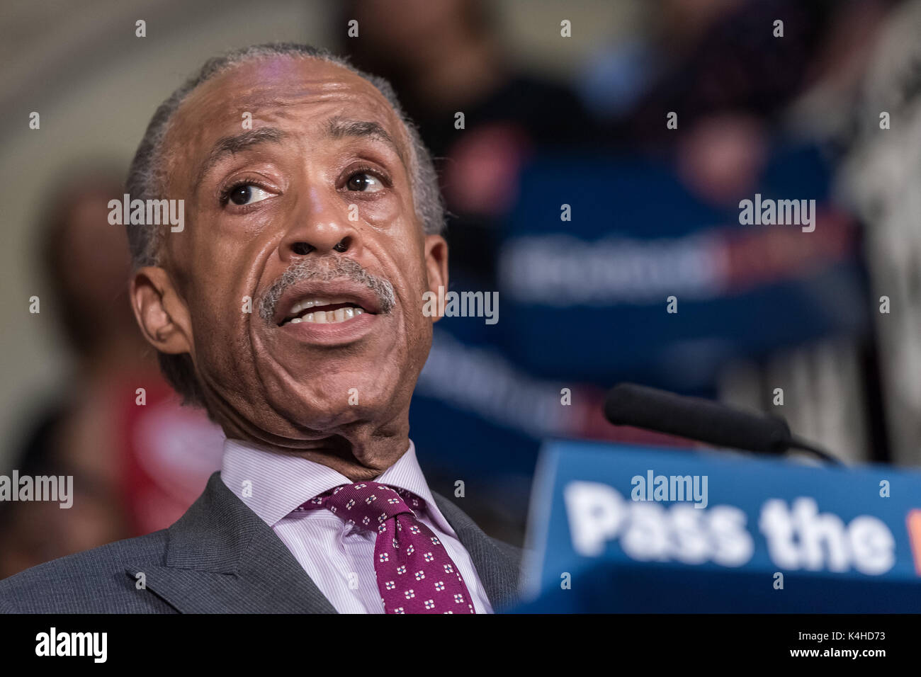 New York, United States. 05th Sep, 2017. Reverend Al Sharpton is seen in City Hall. Following President Donald J. Trump's decision to revoke the Obama-era 'Deferred Action for Childhood Arrivals' (DACA) policy, NYC Mayor, First Lady Chirlaine McCray, key elected City officials and clergy spoke at a rally inside City Hall's rotunda. Credit: PACIFIC PRESS/Alamy Live News Stock Photo
