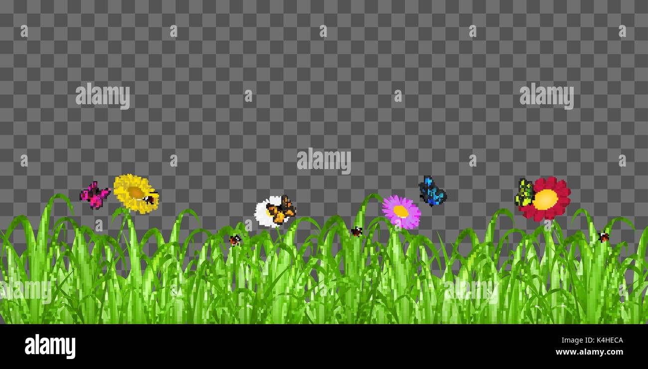 grass flower butterfly on transparent background Stock Vector