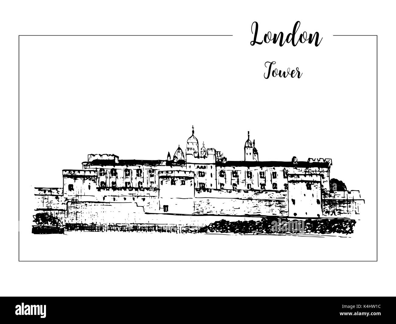 Tower of London, architectural symbol. Beautiful hand drawn vector sketch illustration Stock Vector