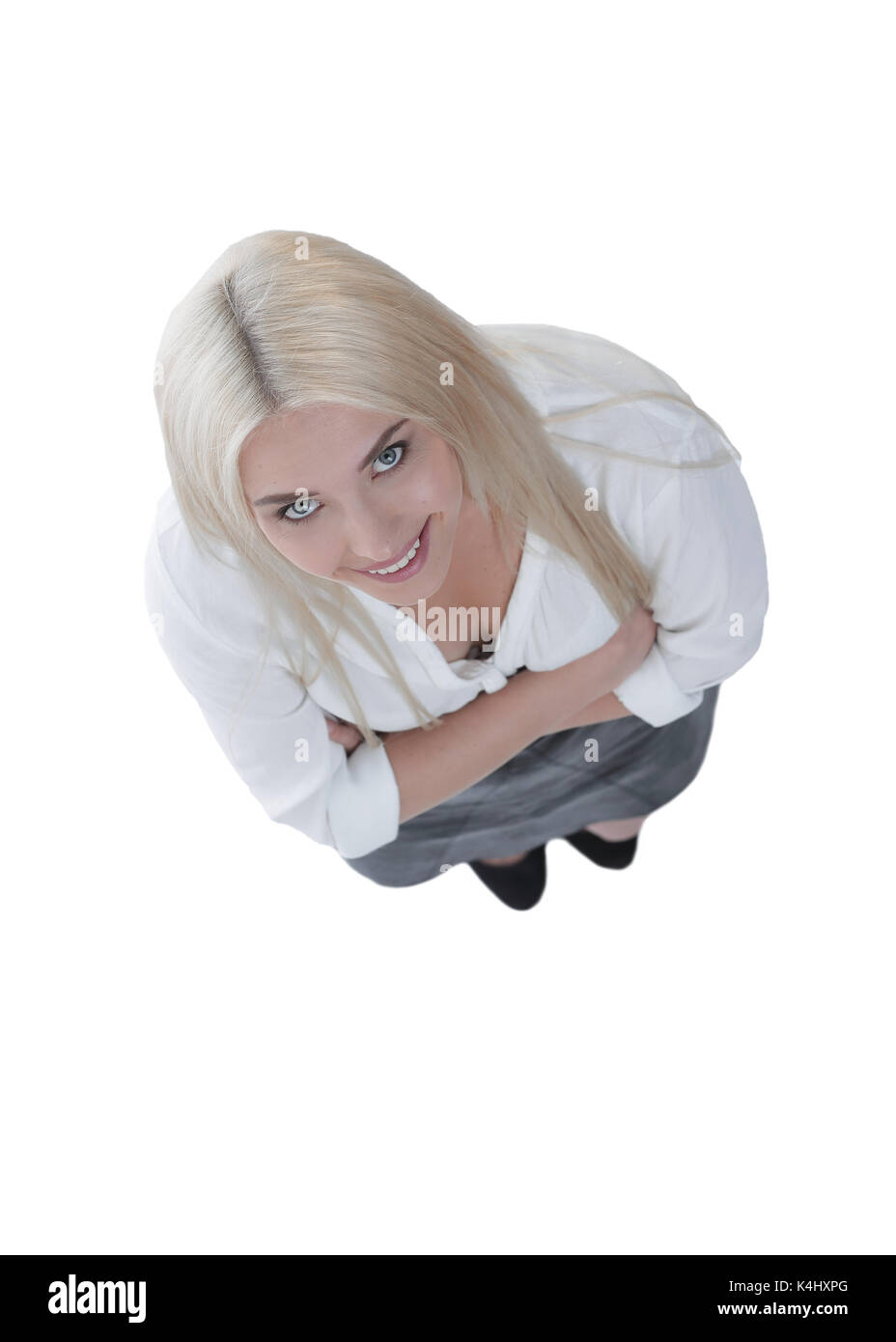 Top view. Successful business woman is looking at the camera. Stock Photo