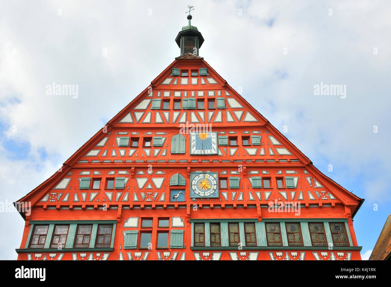 Gable, town hall, historic half-half-timbered house house, market square, Grossbottwar, Baden-Württemberg, Germany Stock Photo