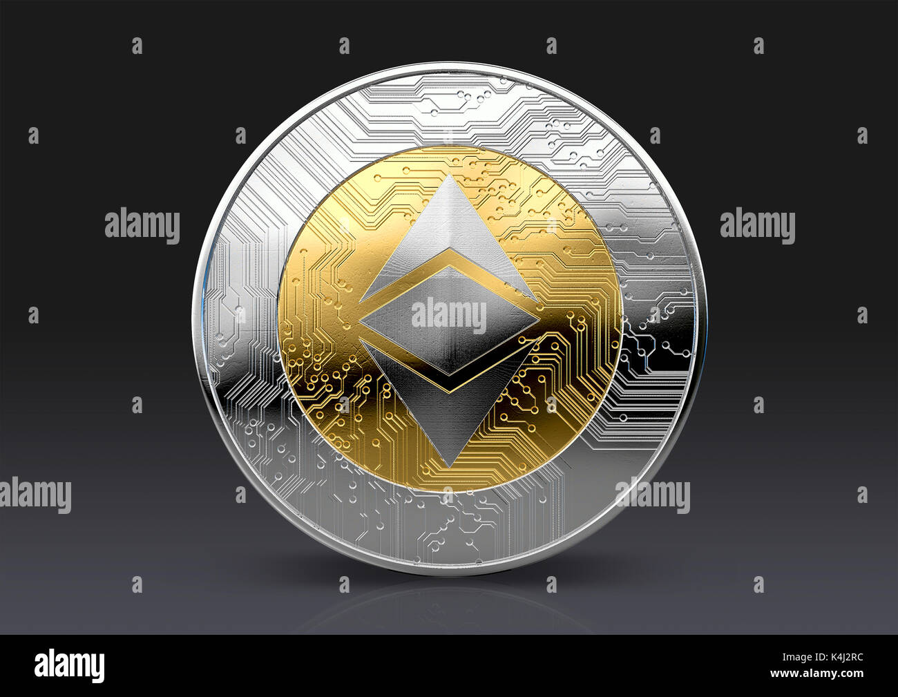 A Physical Ethereum Classic Cryptocurrency In Gold And Silver Coin Form On A Dark Studio Background 3d Render Stock Photo Alamy