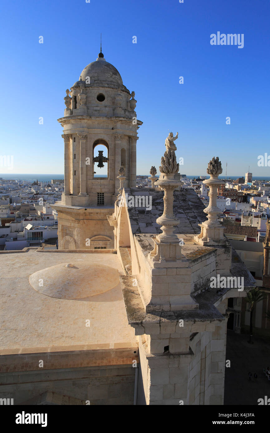 Rooftops buildings in Barrio de la Vina, cathedral roof, Cadiz, Spain Stock Photo