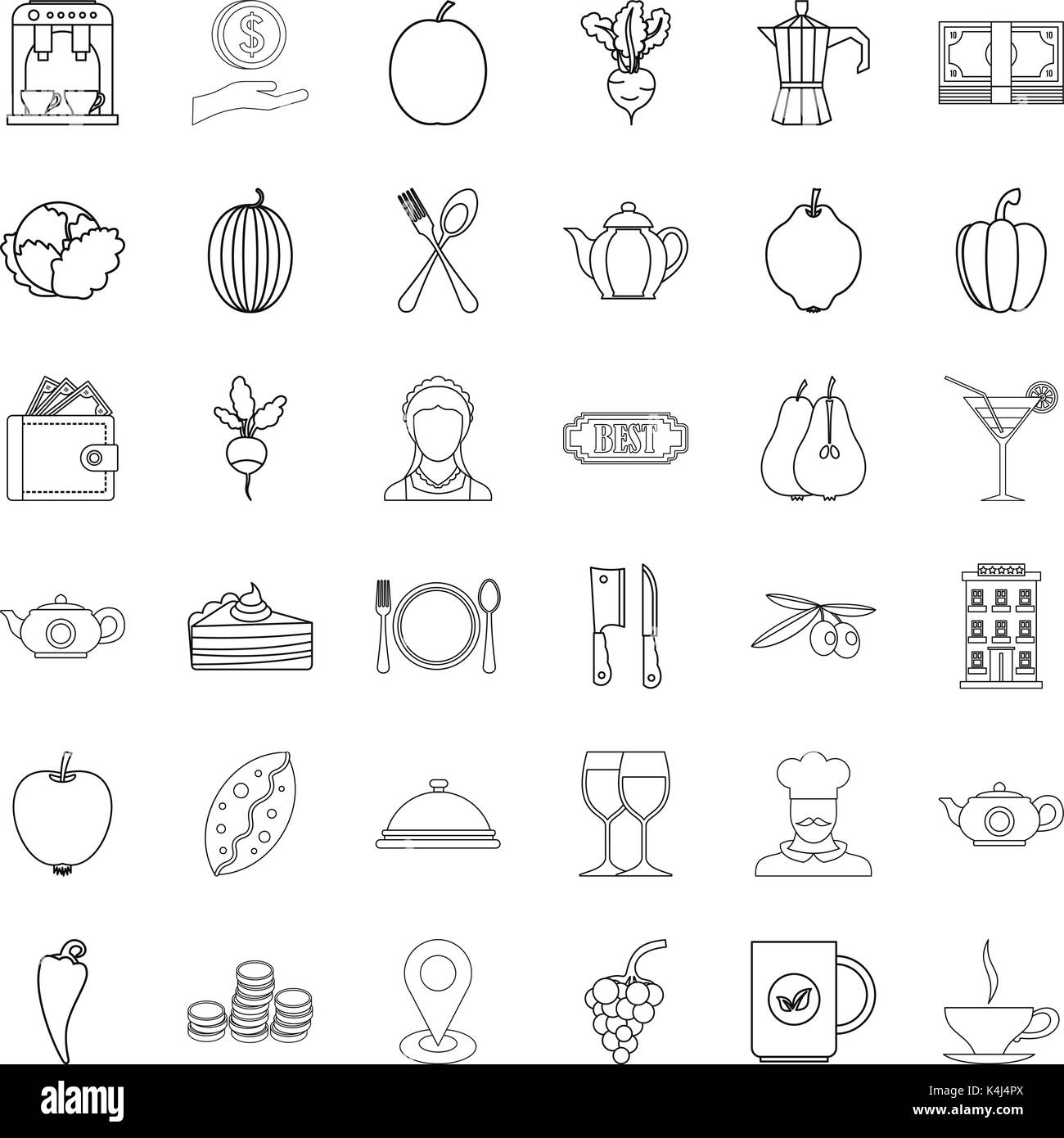 Vegetarian cafe icons set, outline style Stock Vector Image & Art - Alamy