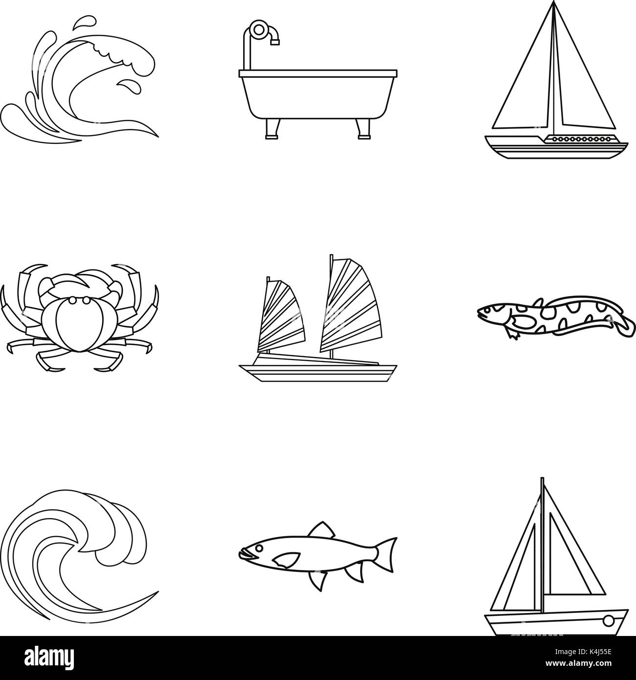 Fishing from boat icons set, outline style Stock Vector Image & Art - Alamy