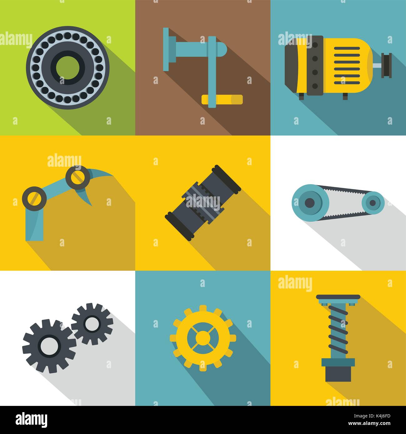 Mechanical gear icon set, flat style Stock Vector
