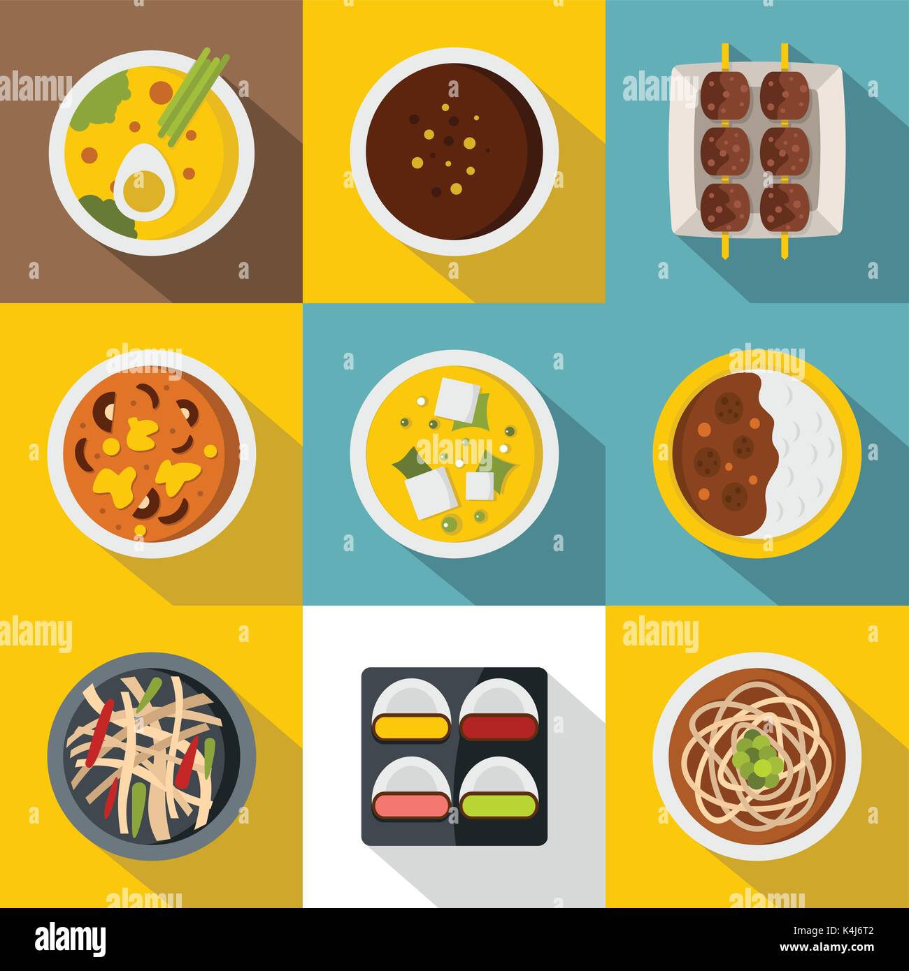 Sushi menu icon set, flat style Stock Vector