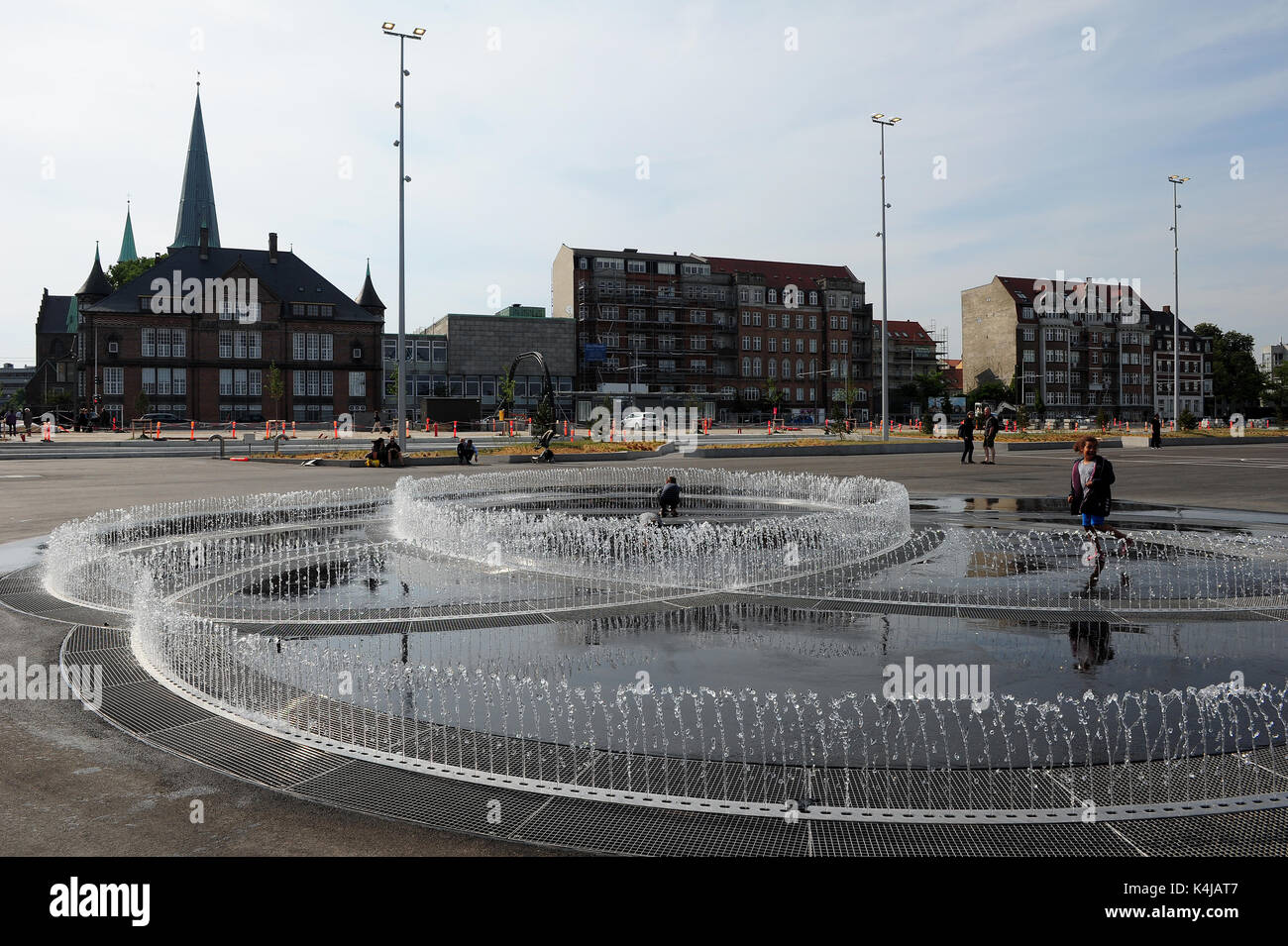 Children playing in the new Endless Connection installation by artist Jeppe Hein on the waterfront in Aarhus. Stock Photo