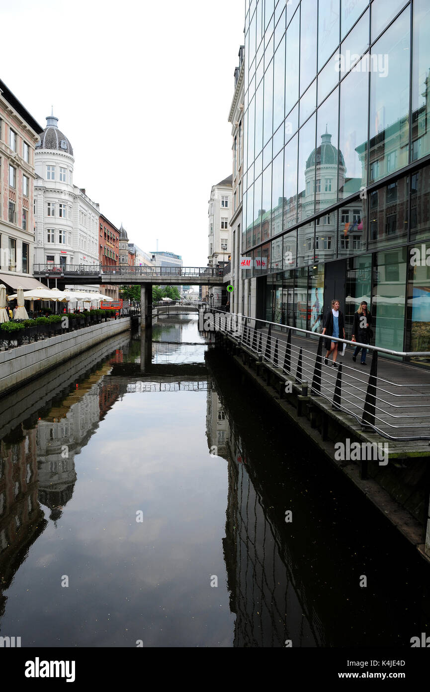 The pedestrianized canal zone in Aarhus, Denmark Stock Photo