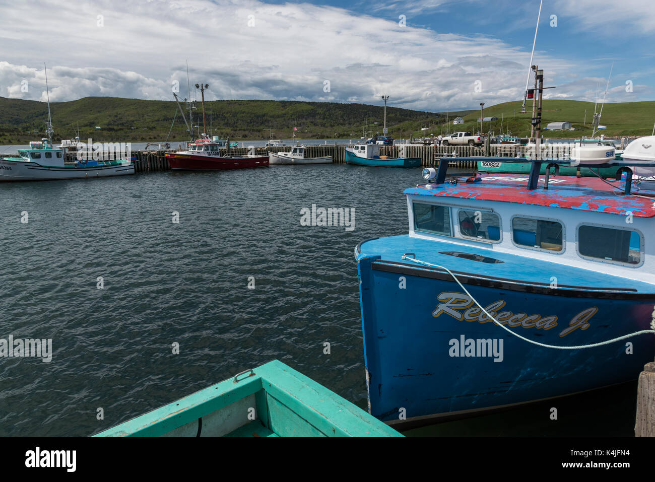 Fishing trawlers moored at harbor, St. Francis Harbour, Cape Breton Island, Nova Scotia, Canada
