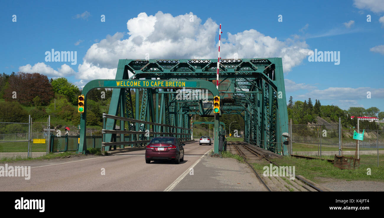 Cars moving on bridge, Port Hastings, Cape Breton Island, Nova Scotia