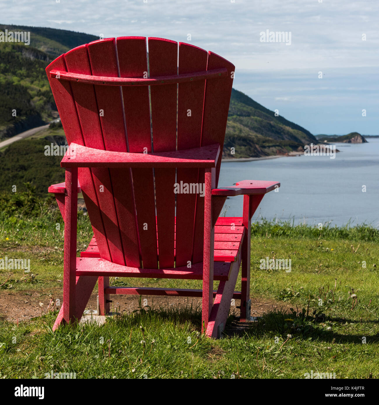 Adirondack chair at coast, Petit Etang, Cape Breton Highlands National
