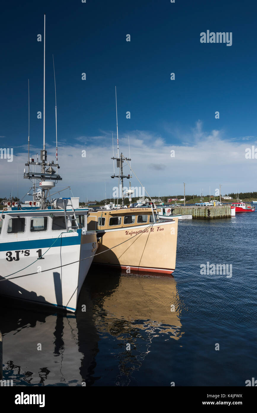 Fishing trawlers moored at MainaDieu Harbour, Cape Breton Island