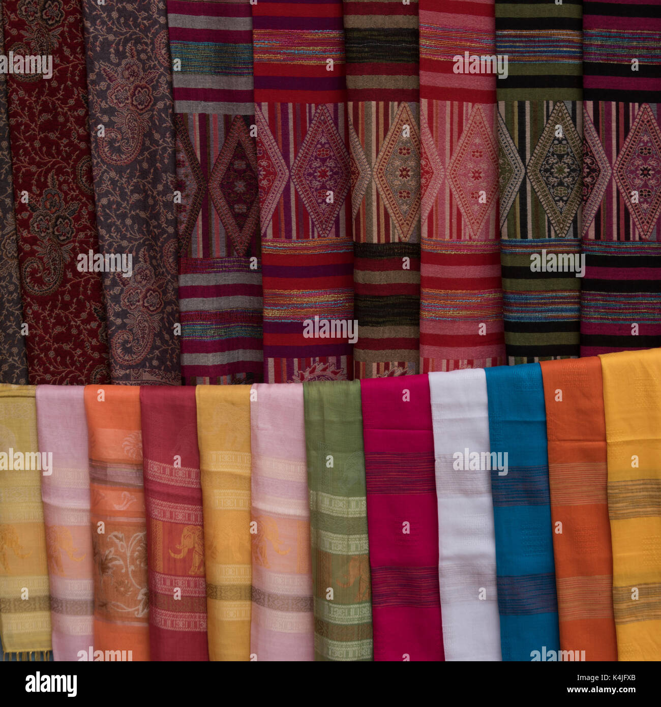 Fabric Stoles and shawls for sale, Luang Prabang, Laos Stock Photo Alamy