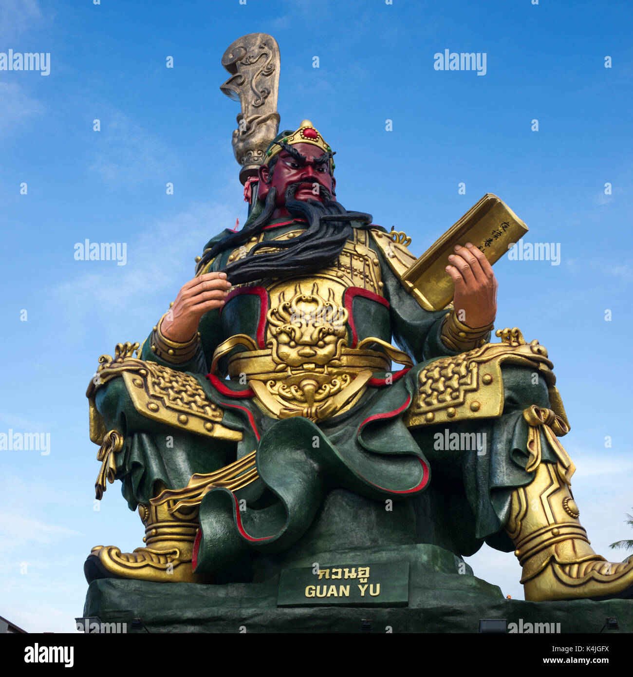 Low angle view of Guan Yu statue, Koh Samui, Surat Thani Province, Thailand Stock Photo