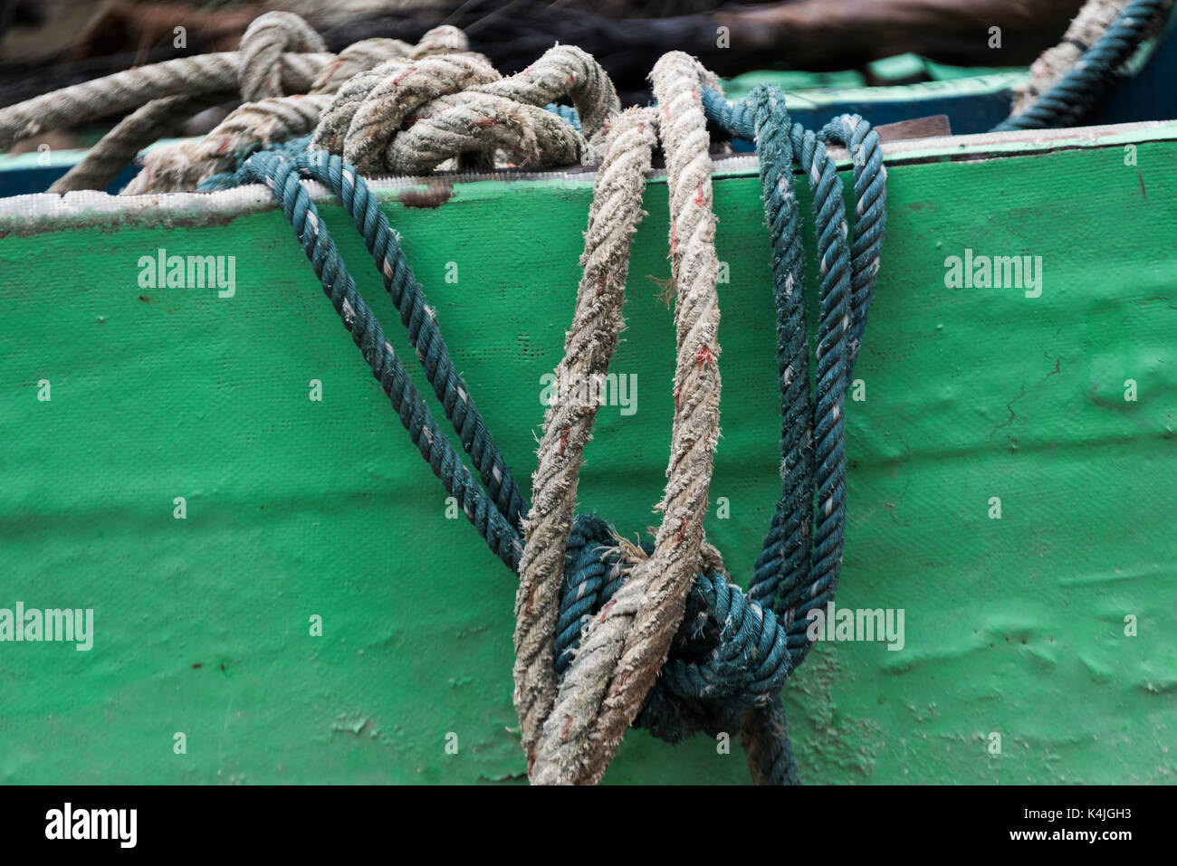Close-up of ropes on boat, Koh Samui, Surat Thani Province, Thailand Stock Photo