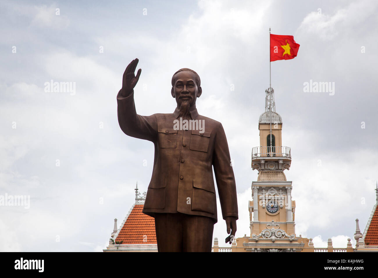 HO CHI MINH CITY (SAIGON), VIETNAM JULY 2017 Ho Chi Minh statue in front of City Hall