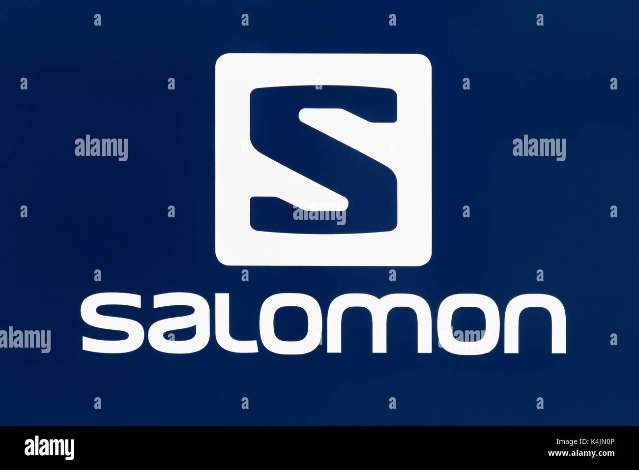 Logstor, Denmark - August 23, 2017: Salomon logo on a wall. Salomon is a  sports equipment manufacturing company that originated in Annecy, France  Stock Photo - Alamy