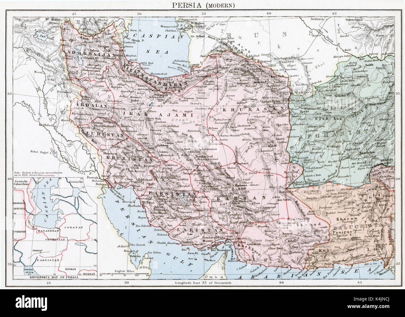 Antique map, circa 1875, of Persia (Modern) Stock Photo