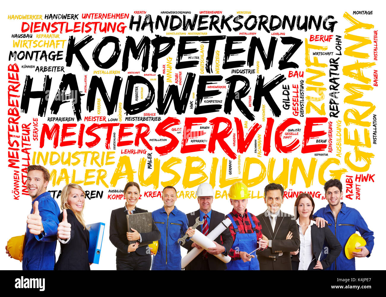 Craftsman in Germany concept in german with workers and architects ...