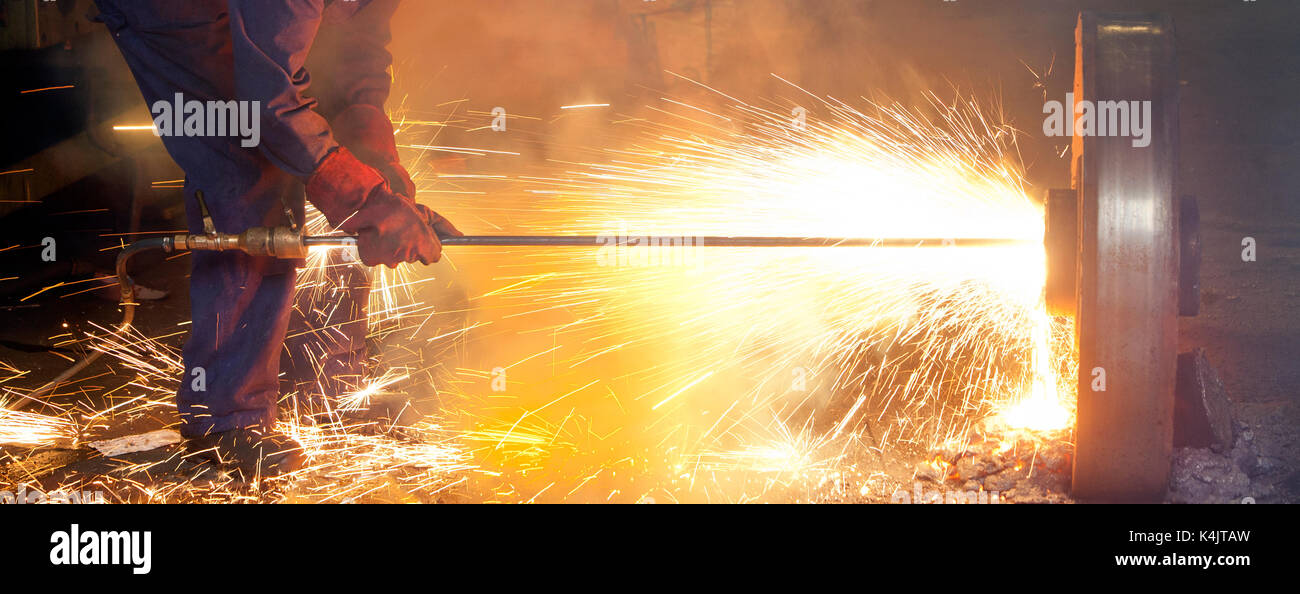 Thermic Lance is melting steel Stock Photo