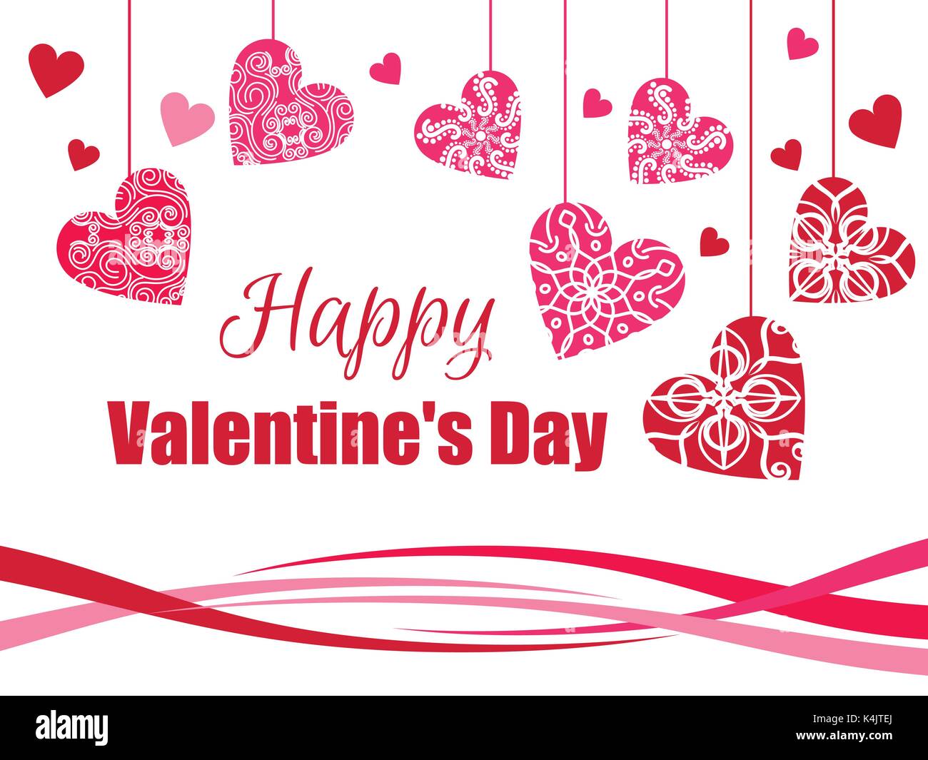Happy Valentine's Day. Hanging hearts with a pattern. Greeting card ...