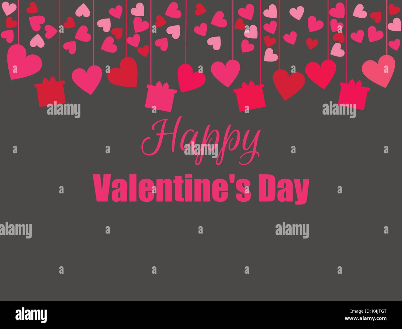 Happy Valentine's Day. Background with hearts and gifts. Hanging hearts ...