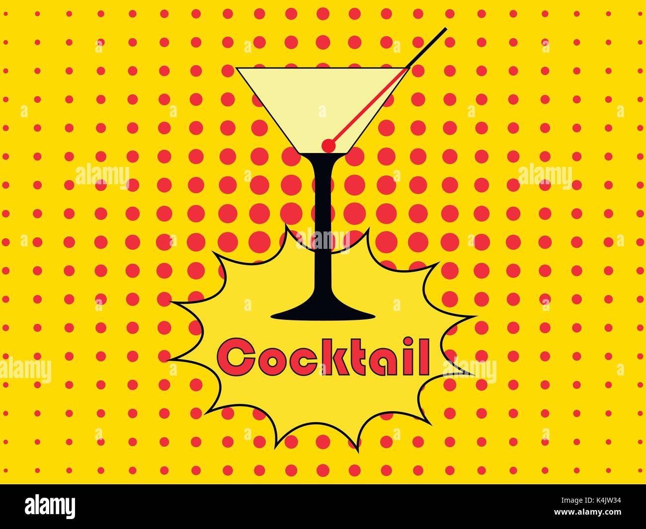 Dotted background is in the style of pop art with glass of martini